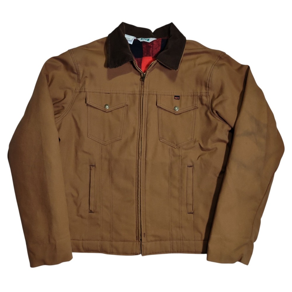 KEY Barn Jacket Chore Coat Mens Size XL Brown Duck Canvas Blanket Blanket Lined